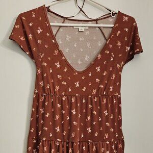 Aeropostale Summer Dress Size XS Midi Brown Floral Aero Midi Flare
